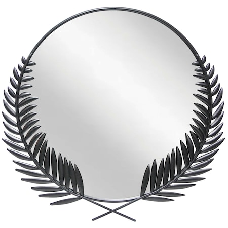 Infinity Instruments Empress - Black- 22.5" Round Mirror, Matte Black Finish, Decorative Grecian-Style Branch Accents 20006BK